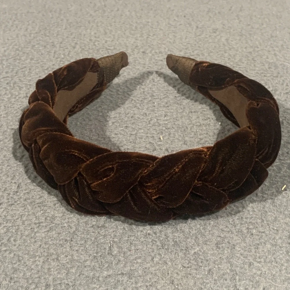 Womens‎ Vintage Headband Set Aura Anna Black Brown Yellow Velvet Braided Knotted